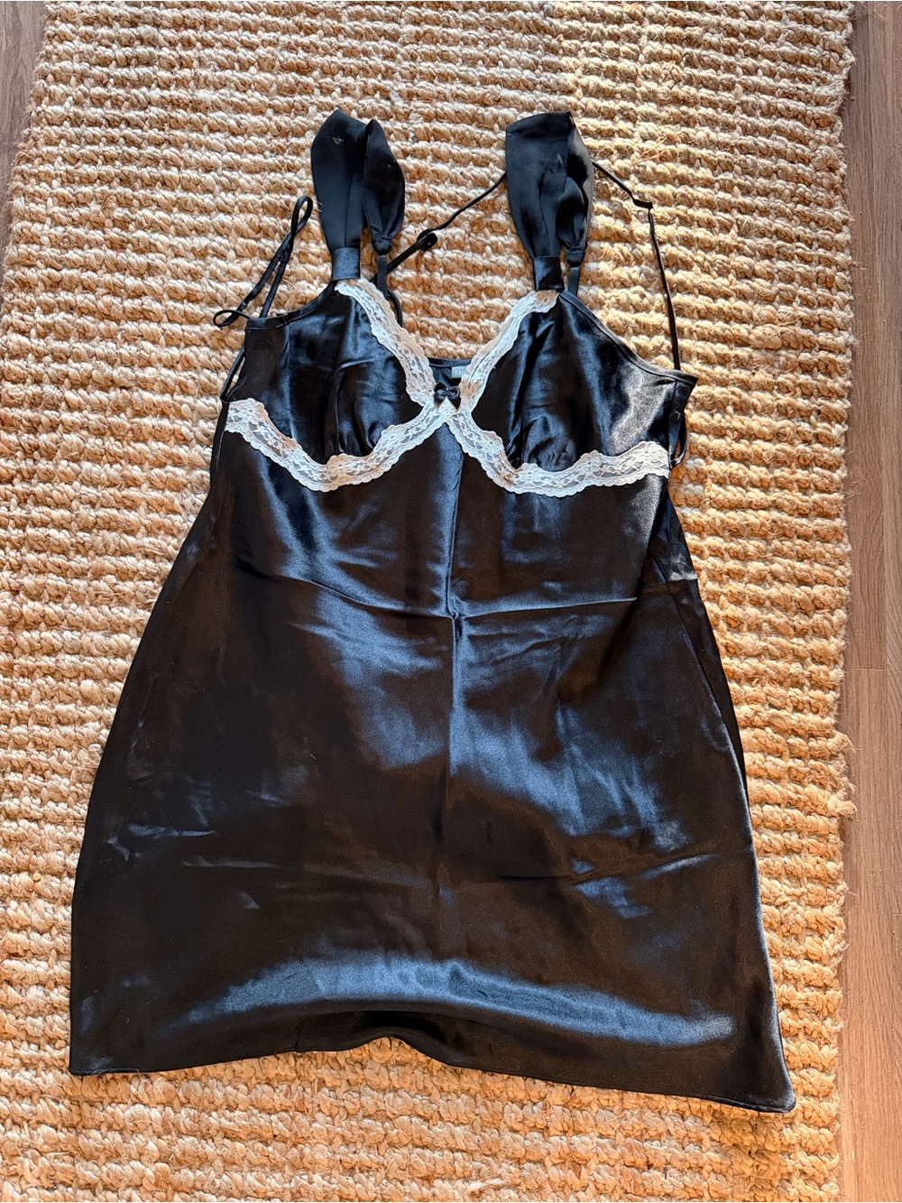 Vintage Satin Lace-Trim Slip tie back Dress - Black